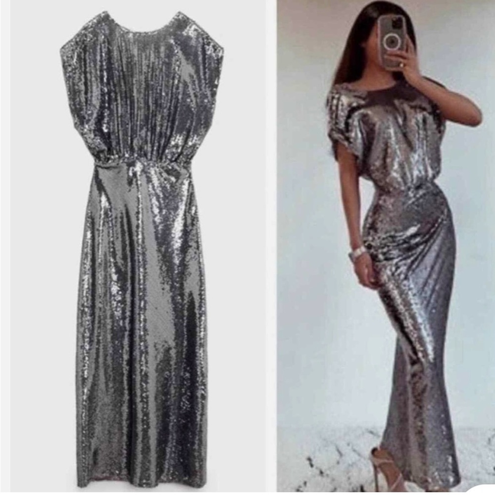 Silver Sequin Maxi Dress